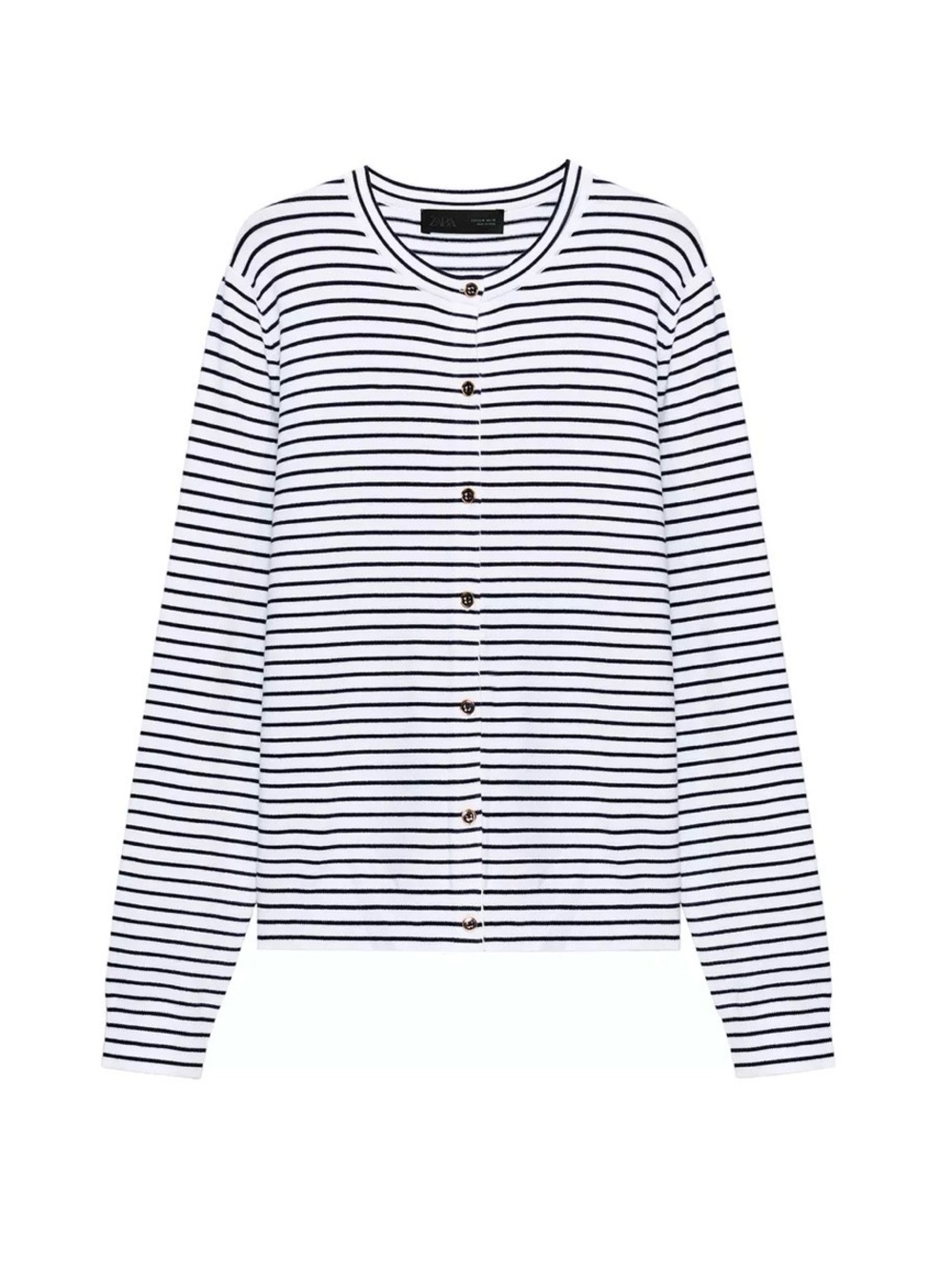 Zara Striped Button-Front Long Sleeve Top - White/Black